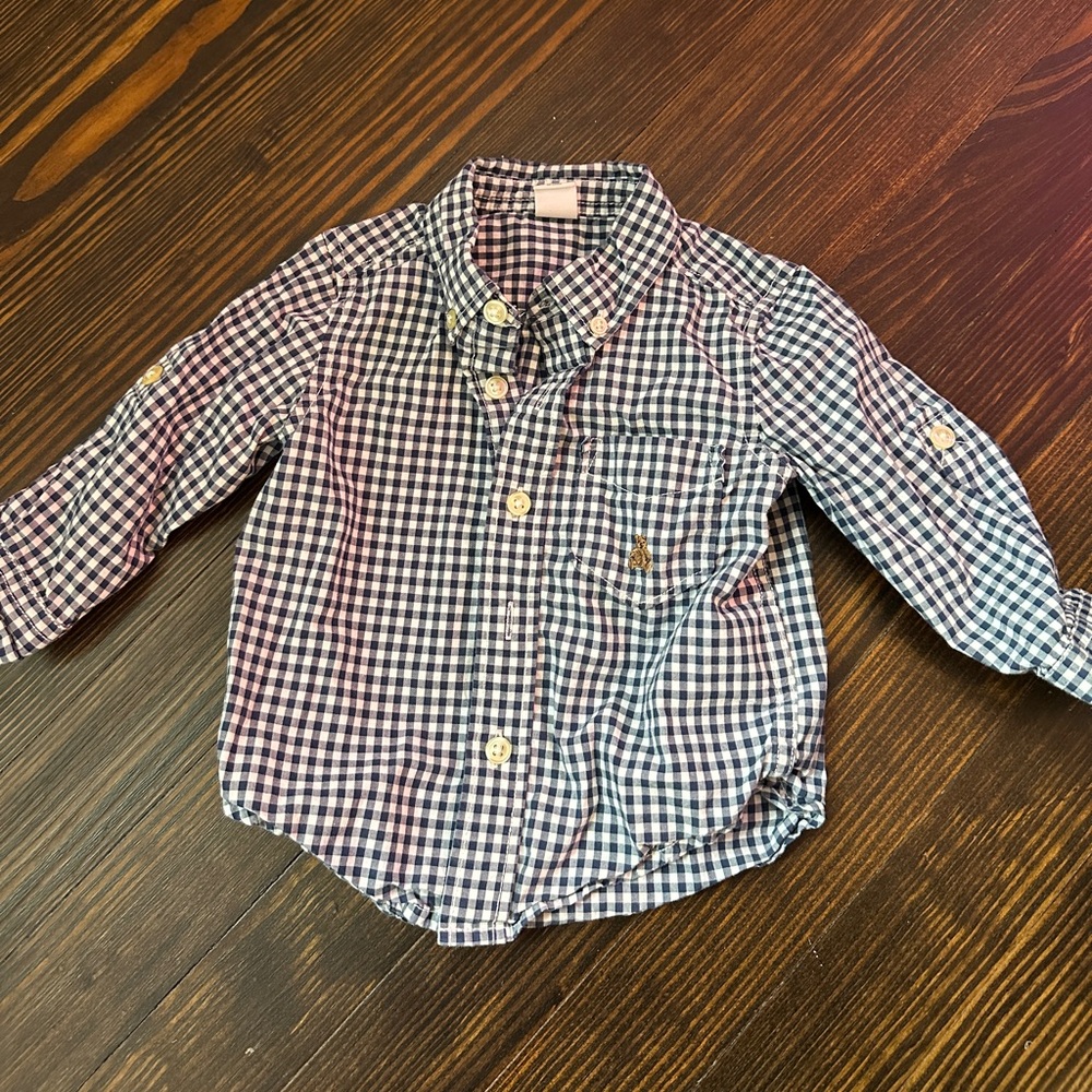 Blue and white checkered button down. Perfect for special occasions